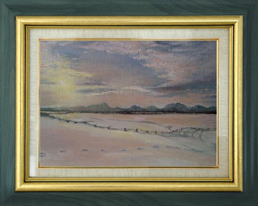 油絵 菅家令子 絵 絵画 インテリア F6-03070 風景 雪景色 朝陽 夕陽