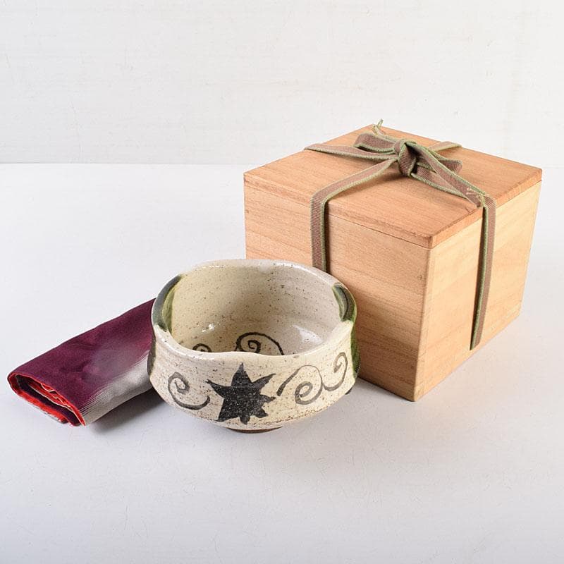 茶道具　加藤唐九郎（一ム斎）作　絵織部　茶碗　時代箱　C　R8826