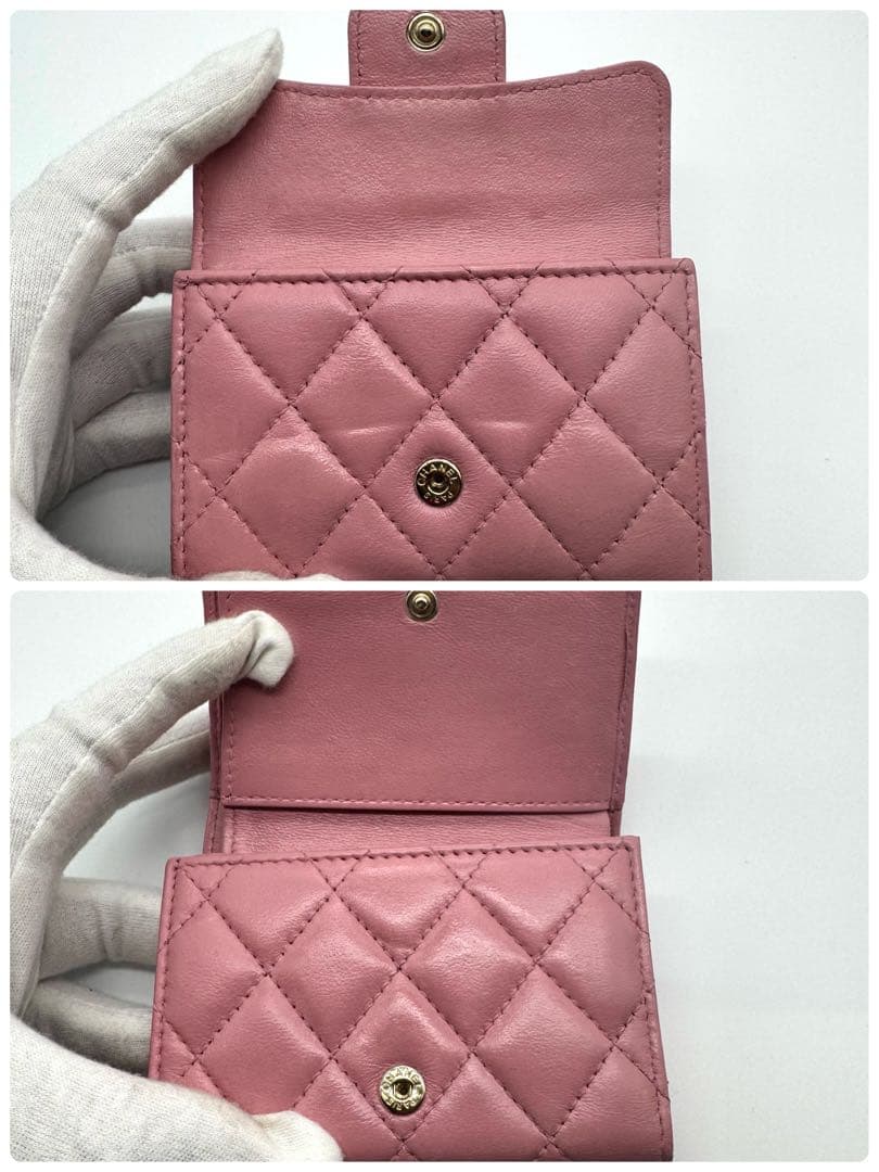 CHANEL シャネル　マトラッセ　三つ折り財布　ピンク
