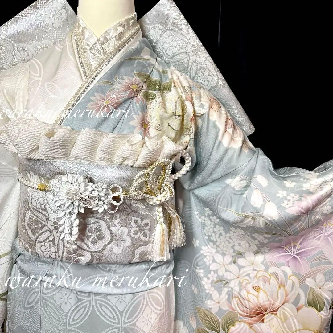 ♦︎くすみ振袖♦︎金彩加工♦︎豪華刺繍♦︎牡丹菊紋♦︎成人式♦︎フルセット♦︎フルオーダー特急