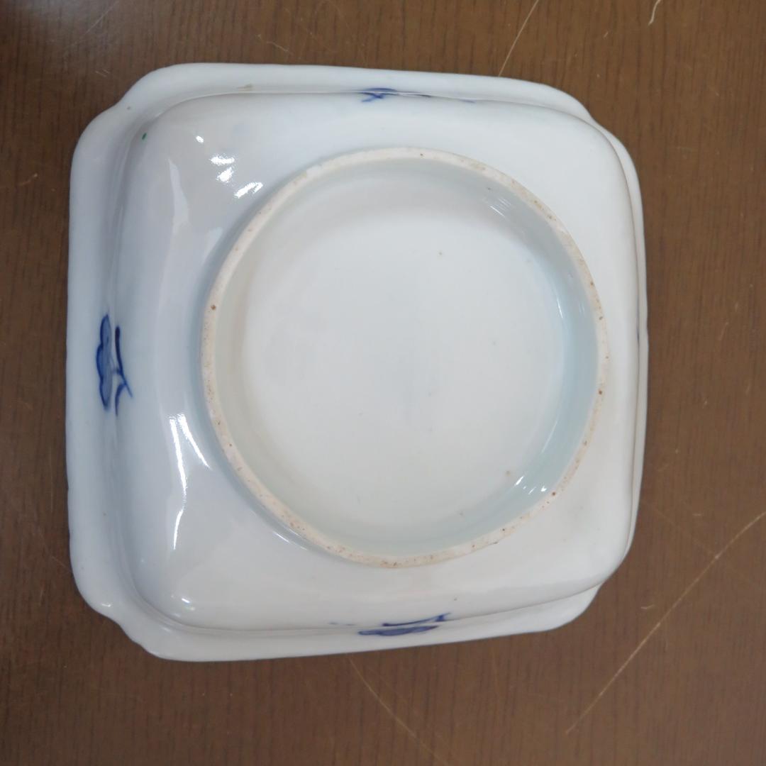 角皿 金彩 色絵付 蝶 へちま 菊 花文様 変形 古伊万里