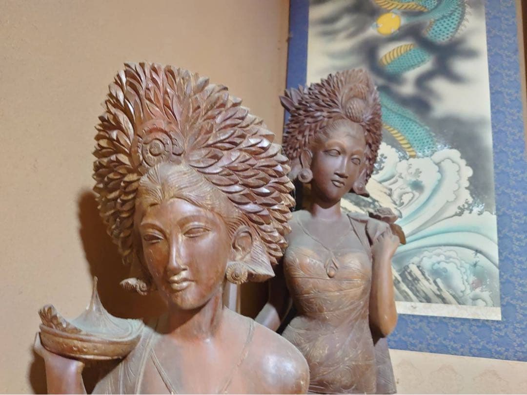 2体　インドネシア　バリ島　木彫り人形（特大）