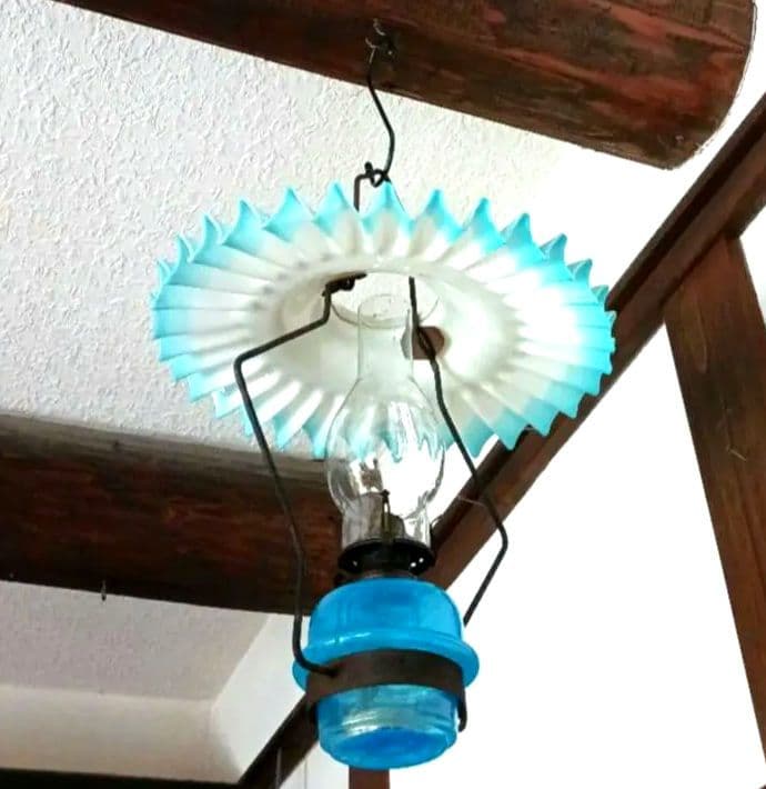 アンティークオイルランプ　　スカイブルー