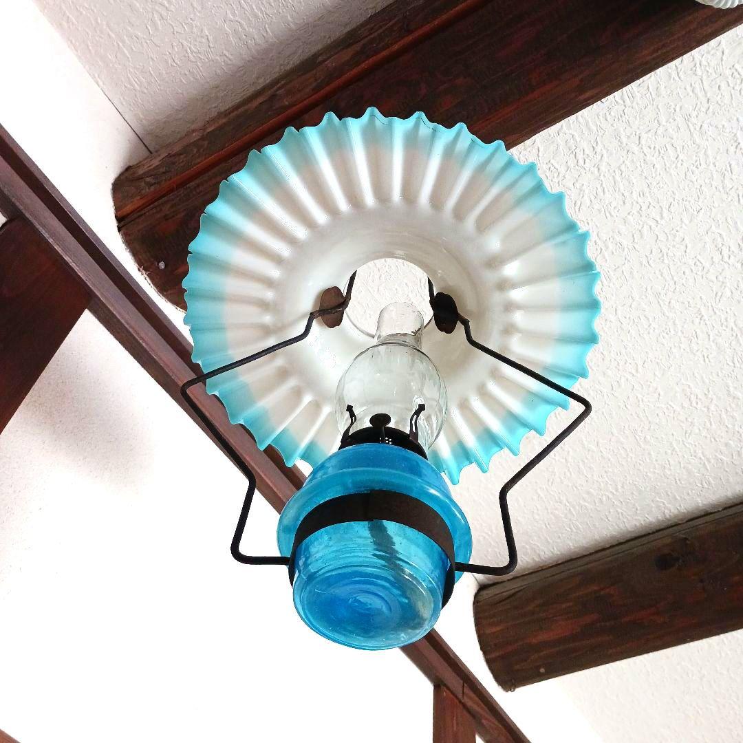 アンティークオイルランプ　　スカイブルー