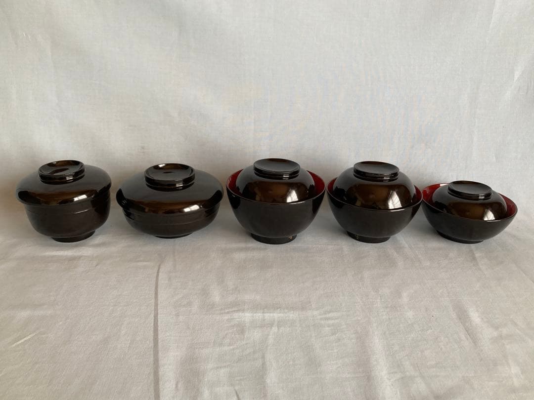 S1 蔵出し 輪島塗 輪島内朱椀 一文字椀5種2セット=10客 明治14年 国産