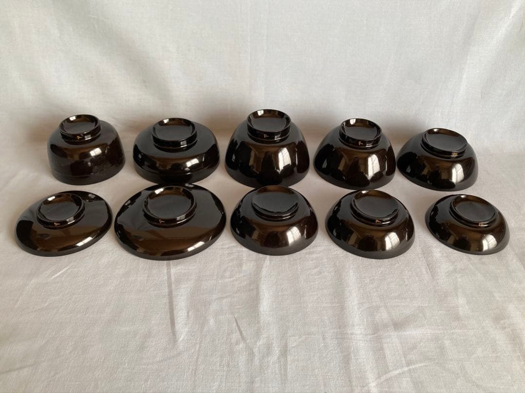 S1 蔵出し 輪島塗 輪島内朱椀 一文字椀5種2セット=10客 明治14年 国産