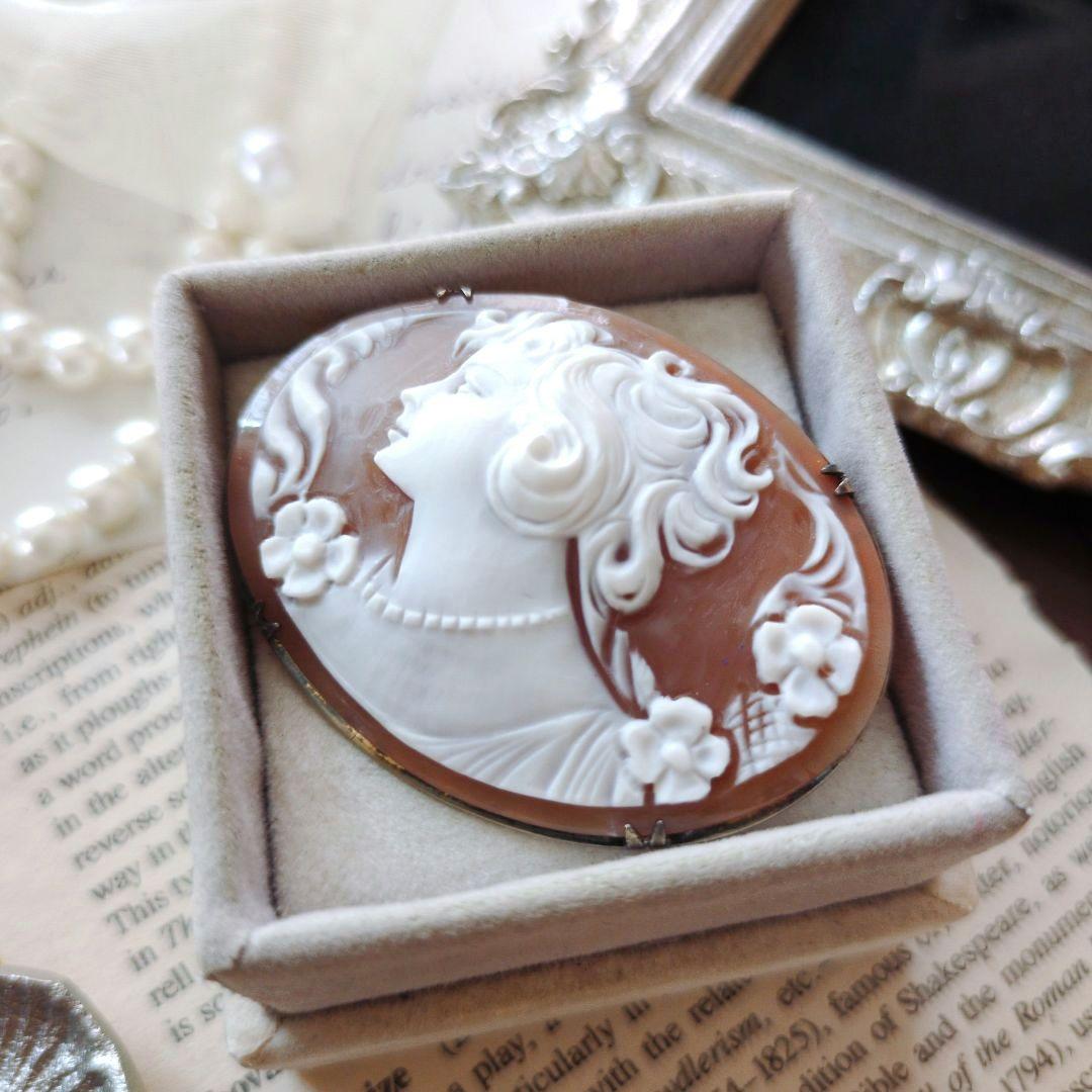 ITALY SILVER900 シェルカメオブローチ 貴婦人 楕円形 ペンダント