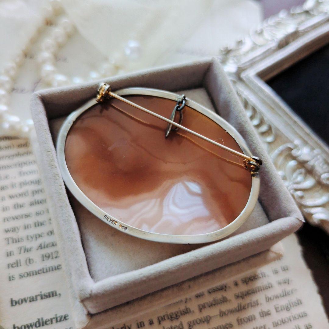 ITALY SILVER900 シェルカメオブローチ 貴婦人 楕円形 ペンダント