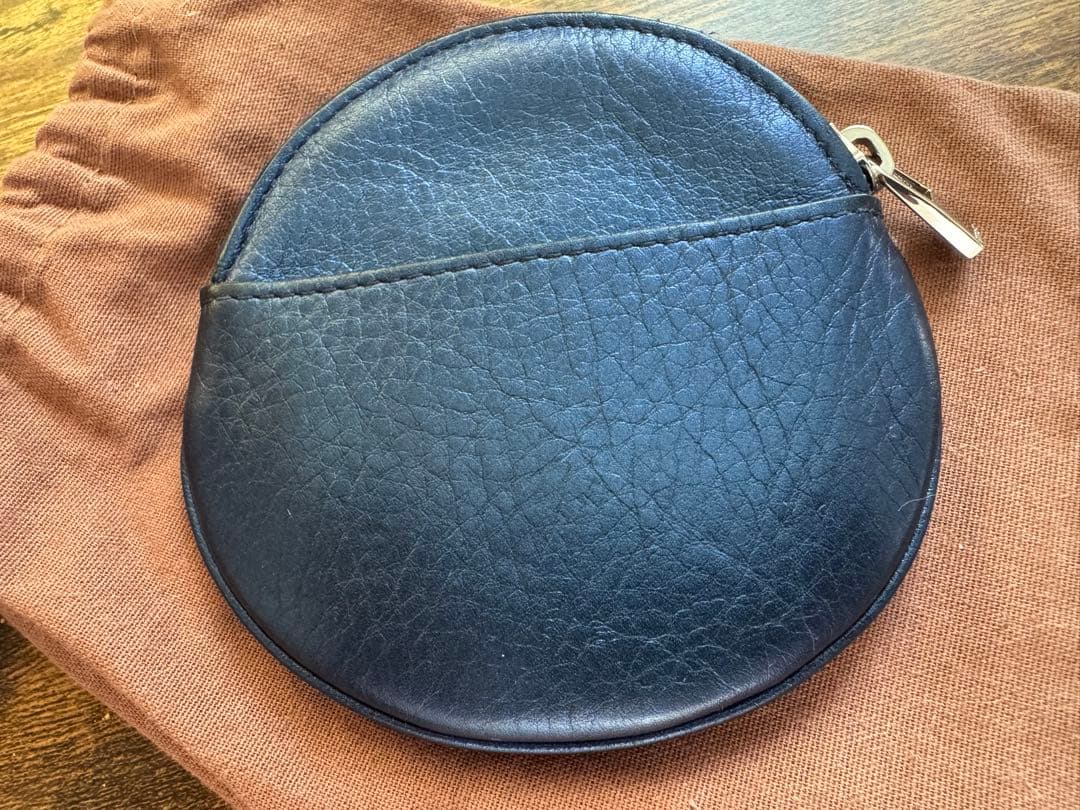 HIROFU オールレザー 円形 ケース ブルー ほぼ未使用