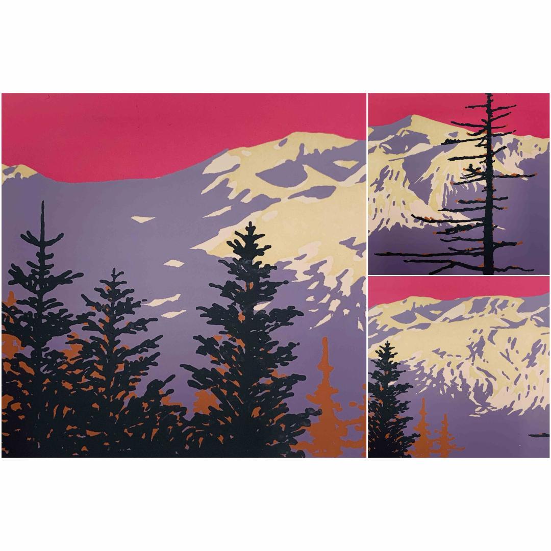 真作保証 本間武男 『十勝岳夕映』 シルクスクリーン 額装 サイン入 限定部数