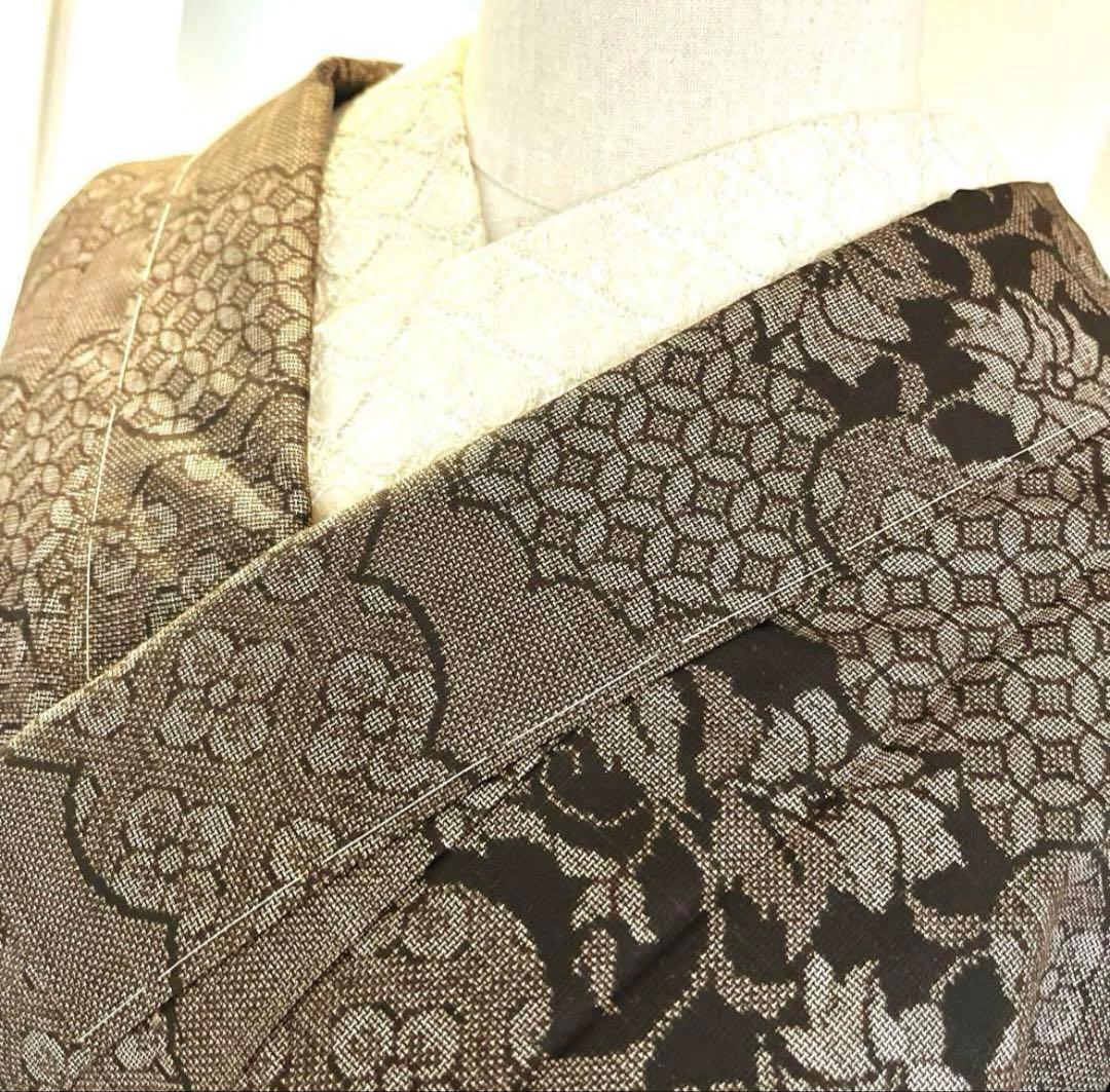 本場奄美大島紬 古代染泥染 雲取り 焦げ茶ブラック 証紙有り しつけ付き