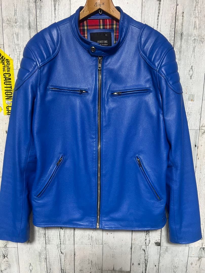 極限定 FORTIME ライダース レザージャケット シングル 青 2XLサイズ