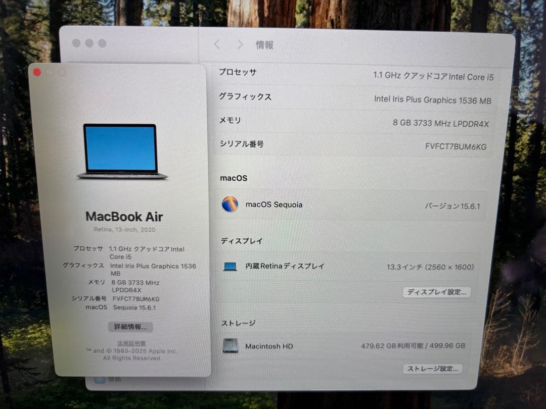 Macbook Air 13インチ 2020 A2179 500GB 8Gb