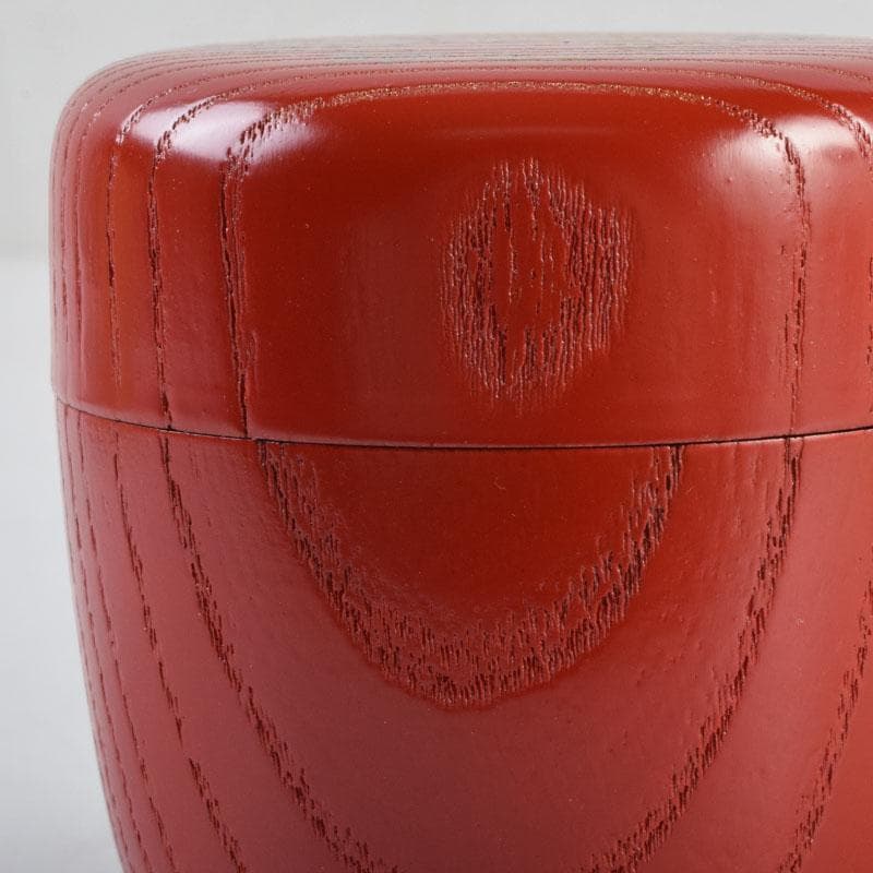 茶道具　朱塗　花草蒔絵　中棗　表千家即中斎花押　合わせ箱　V　8741