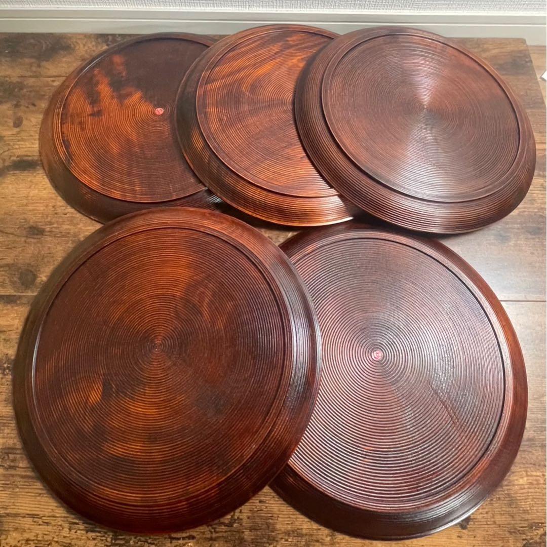 木製漆器　丸盆5客　36cm 独楽盆　お盆