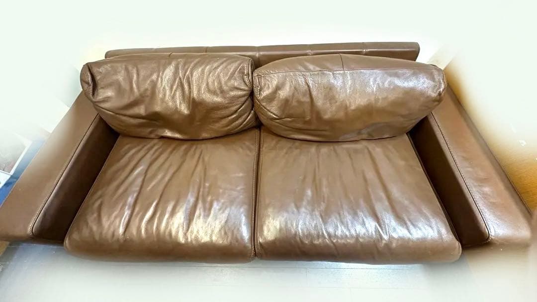 ２月2日まで、その後処分予定。送料込み　無印良品ブラウンレザー二人掛けソファ