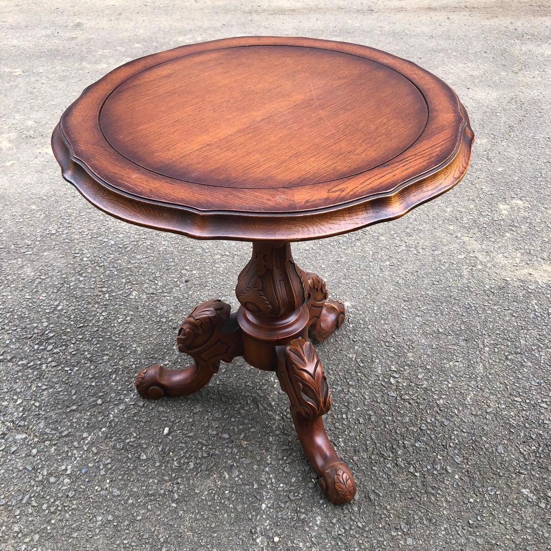 マホガニー無垢材 コーヒーテーブル アンティーク調木彫装飾 美しい木目のテーブル