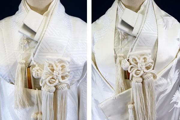 美品 白打掛け 掛け下 襦袢 掛下帯 筥迫セット ホワイト 飛鶴 刺繍 結婚式