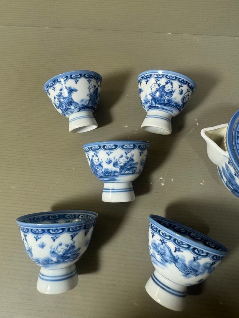 2479 平戸松山作　唐子絵　茶器セット　宝瓶1客　湯呑5客