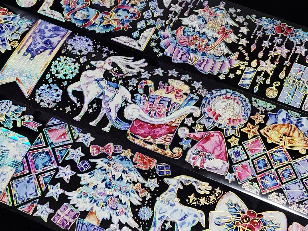 切売 818★ 海外 マスキングテープ マステ PET 装飾 クリスマス 銀ホロ