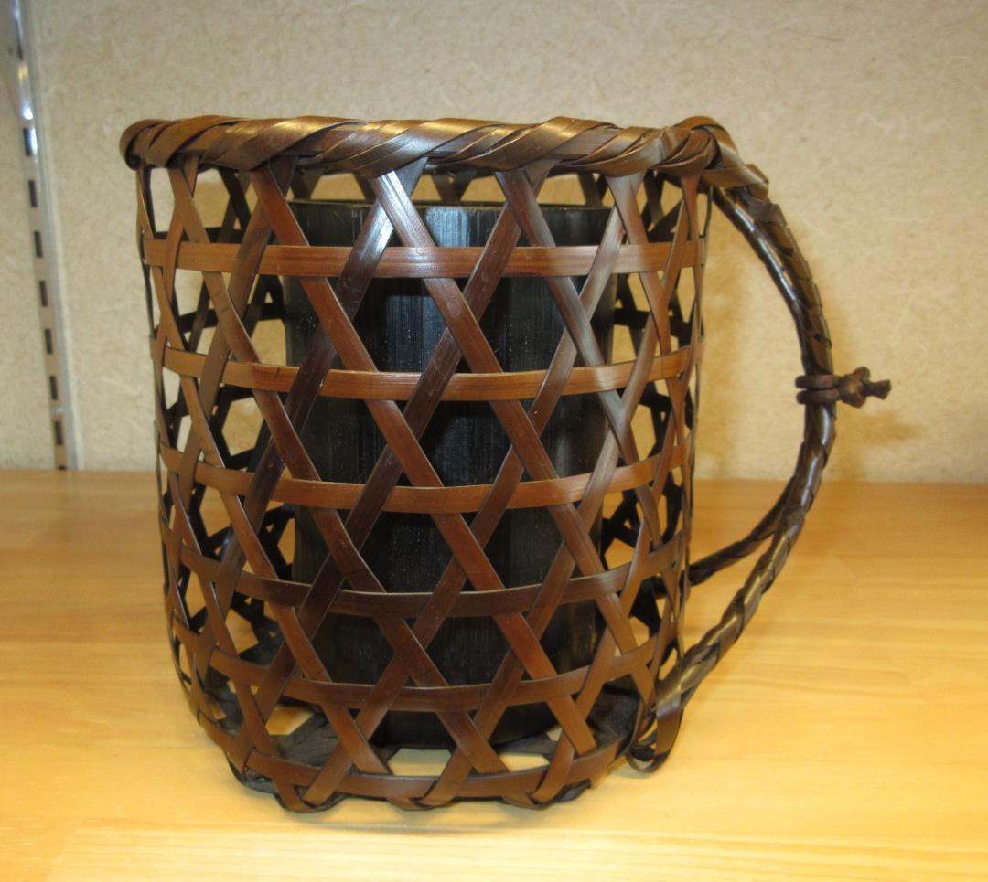 送料込【逢絢亭】茶道具 背負籠 染竹 上塗竹入子 竹泉作 木製 紙箱入り