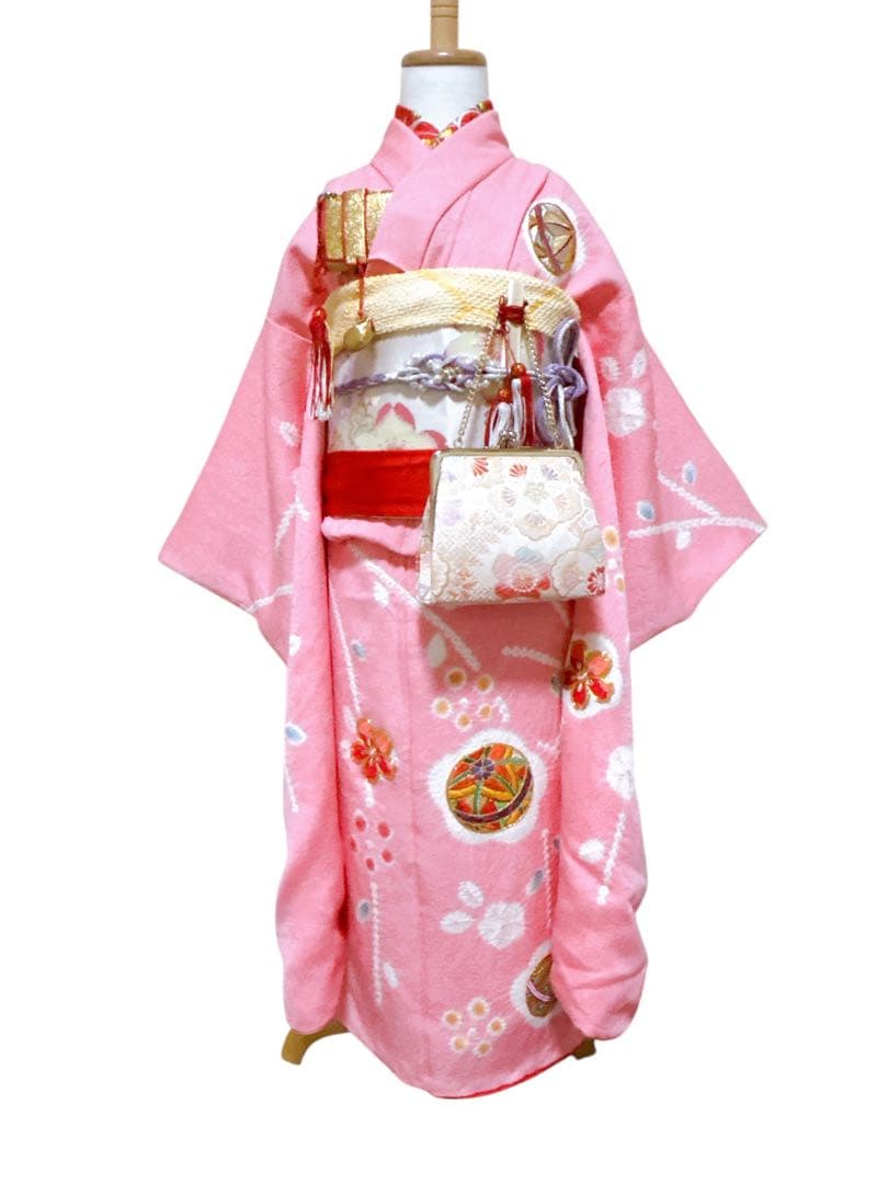 豪華逸品♡七五三　総刺繍　絞り　正絹　女の子　フルセット　一式　ピンク　髪飾り