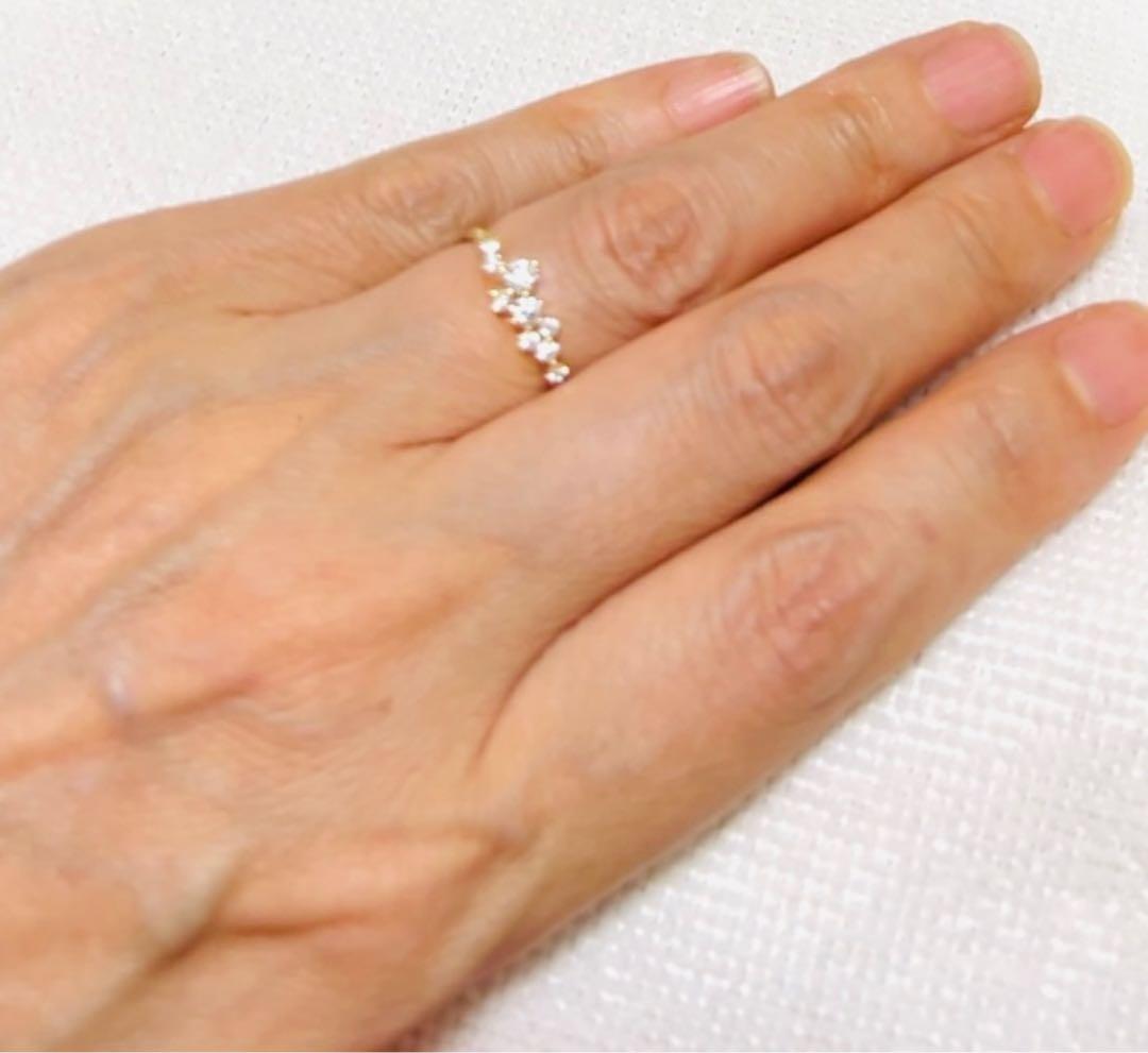 匿名配送　鑑別書　18kゴールド　9粒ダイヤモンドリング　アレルギー対応　新品