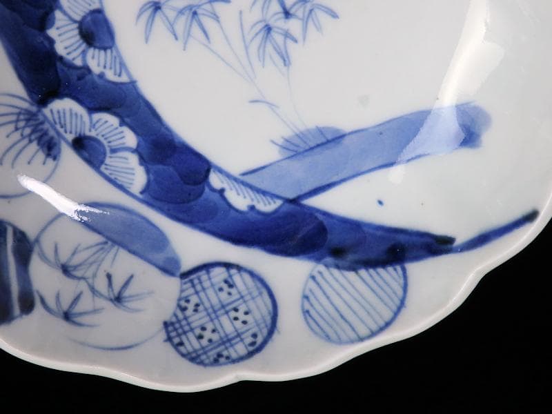 古伊万里　染付　丸紋　月に笹の図　膾皿　2客　江戸期　D810AS-BLb