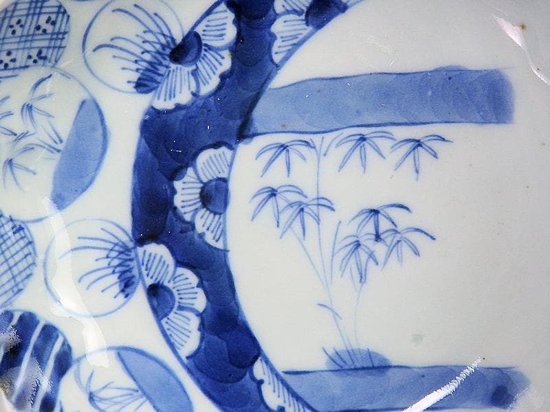 古伊万里　染付　丸紋　月に笹の図　膾皿　2客　江戸期　D810AS-BLb