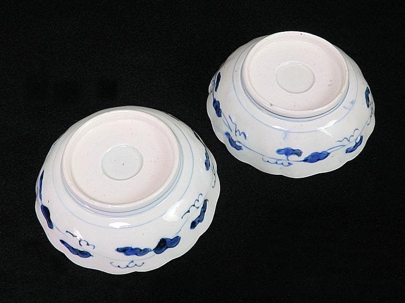 古伊万里　染付　丸紋　月に笹の図　膾皿　2客　江戸期　D810AS-BLb