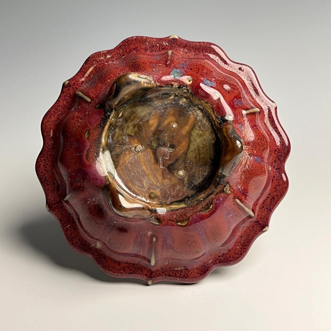 鈞窯 玫瑰紫釉陵花鼓釘三足洗 款 唐物 中国古玩 中国美術 A802as