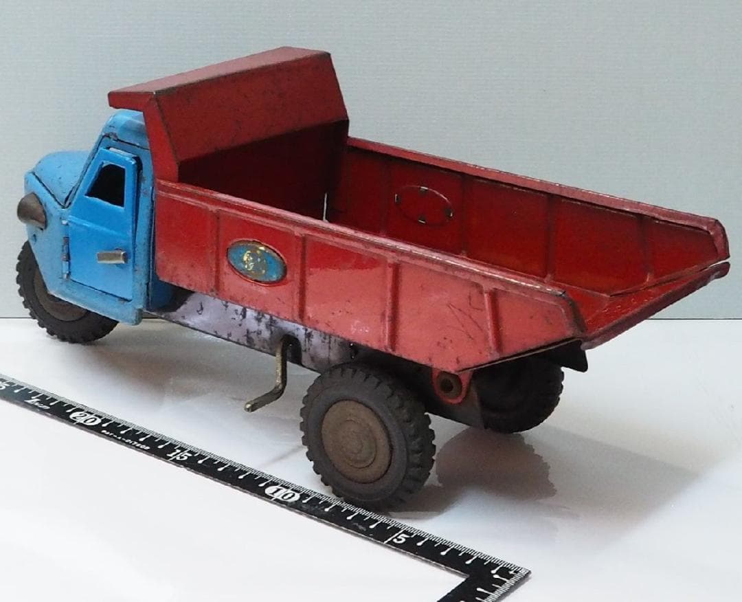 マルサン【ジャイアント三輪ダンプ トラック 水色/赤】ブリキ自動車TIN【箱無】