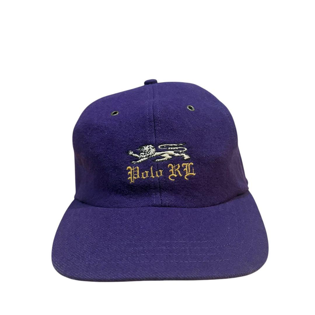 90s Polo Ralph Lauren ライオン刺繍 ウールキャップ 紫