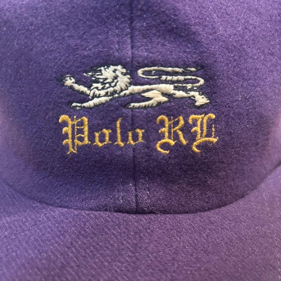 90s Polo Ralph Lauren ライオン刺繍 ウールキャップ 紫