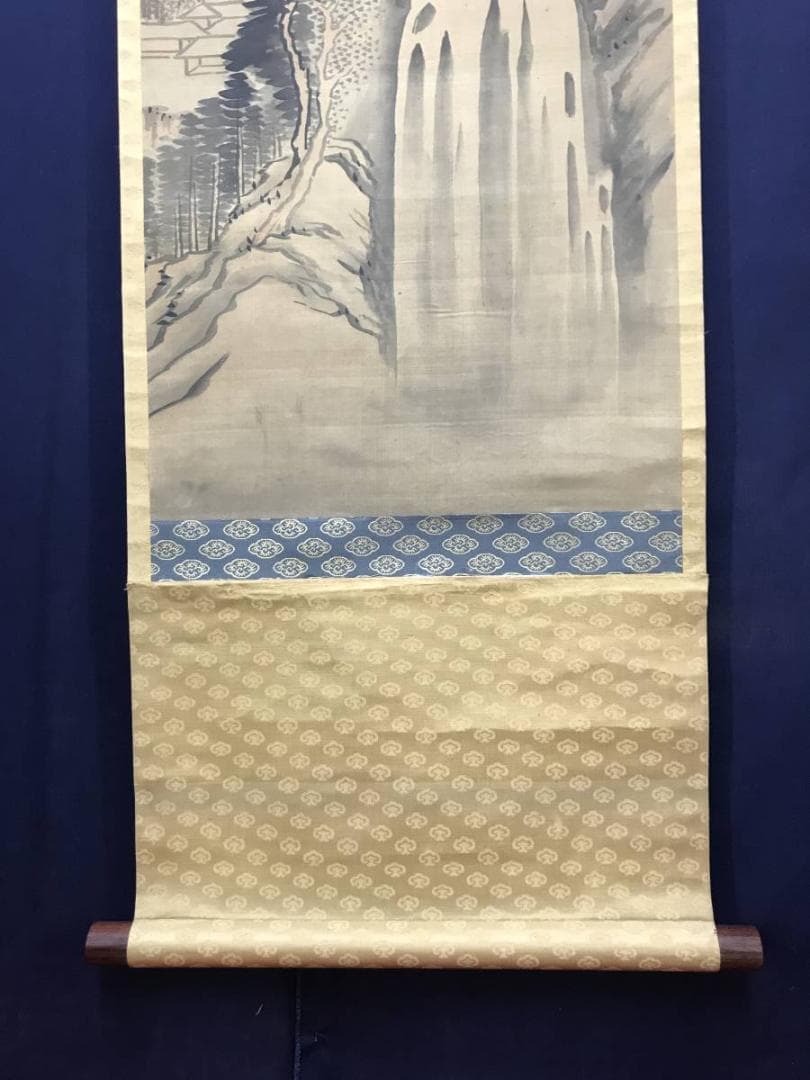 【真作】亀田鵬斎/瀧山村図/山水図/江戸後期/掛軸/名家伝来/AC-178