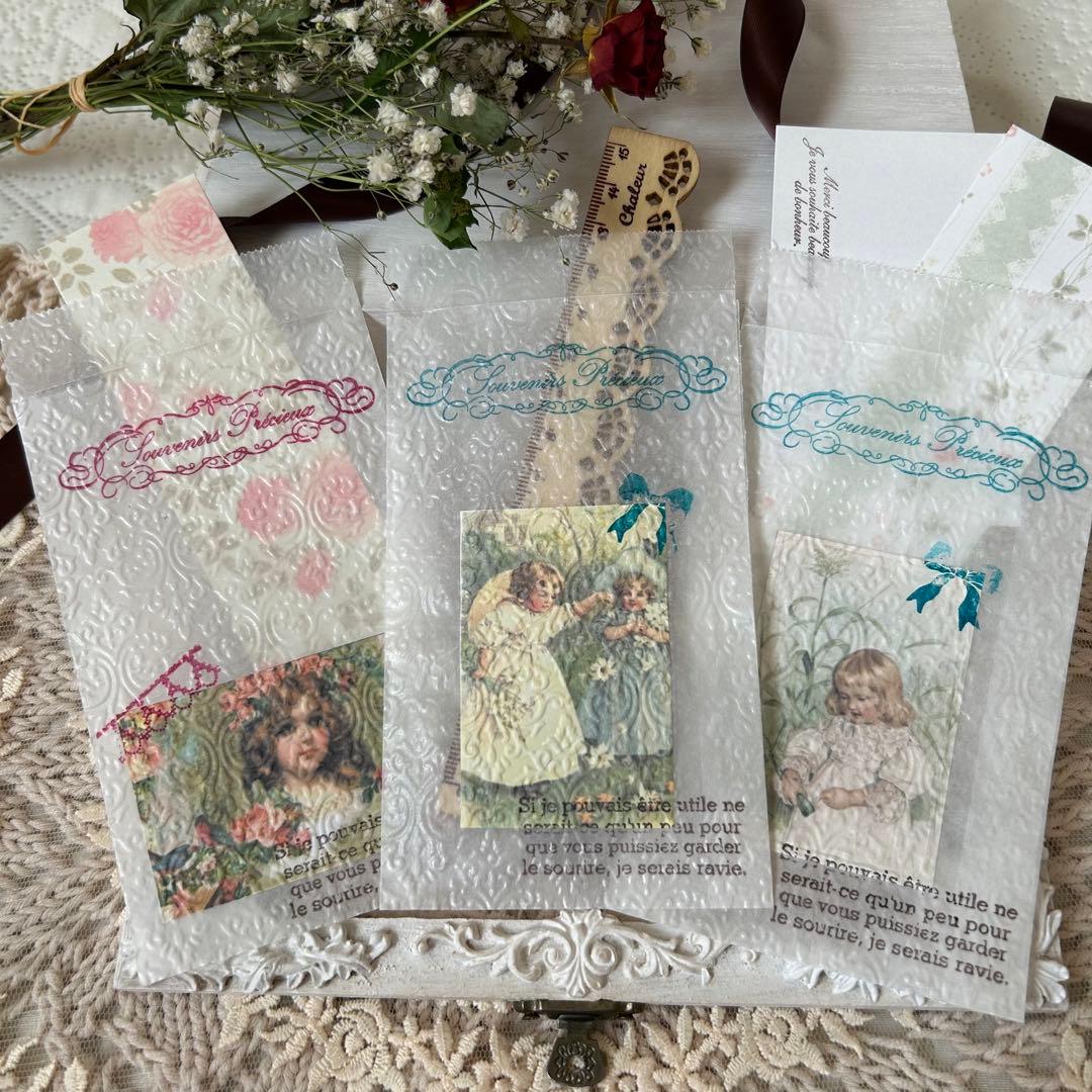 〜アンティーク少女のコラージュB♡カラースタンプ〜グラシン封筒♡おすそ分け♡