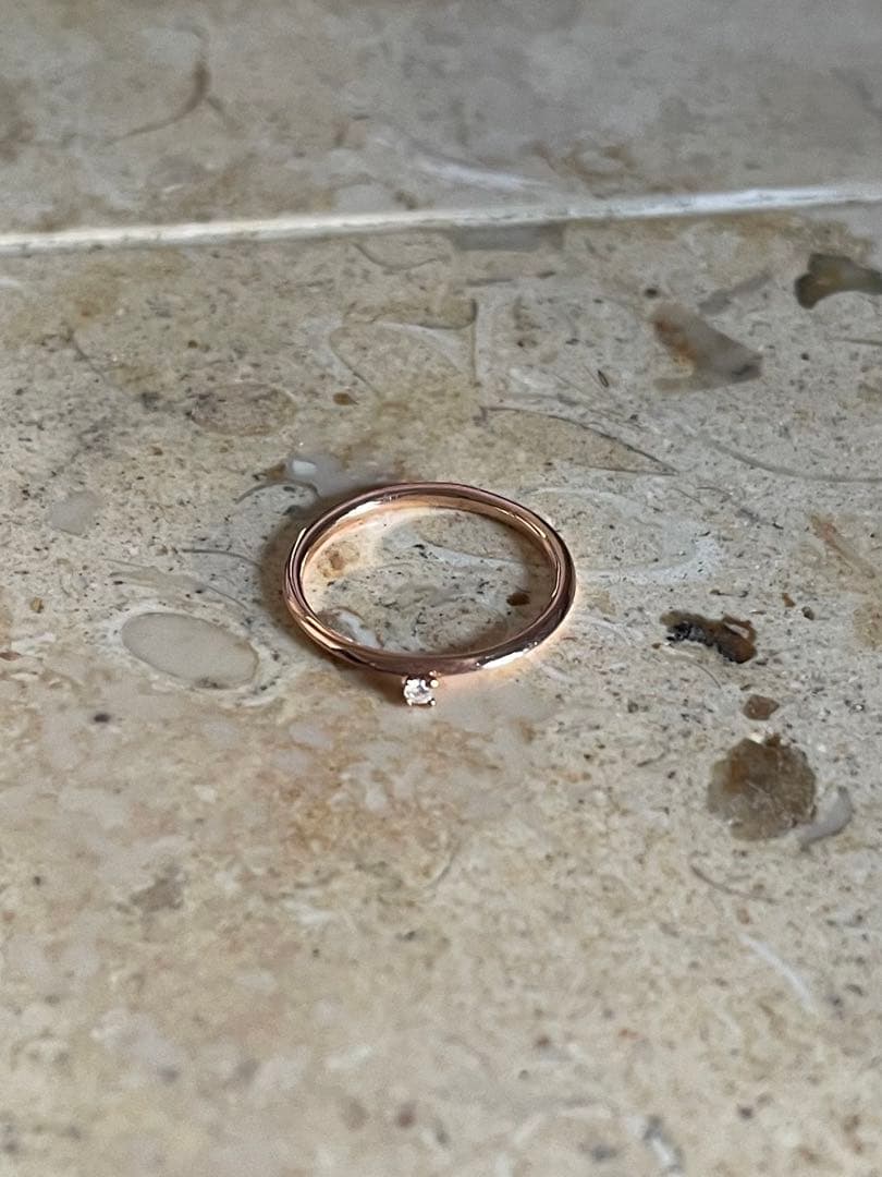 【agete】アガット K10PG ピンクゴールド 一粒ダイヤリング 4号