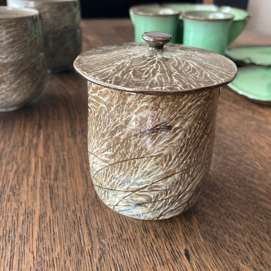 現川焼　臥牛窯　食器　まとめ　珈班碗皿　湯呑　菓子鉢　小皿　茶道具　16点