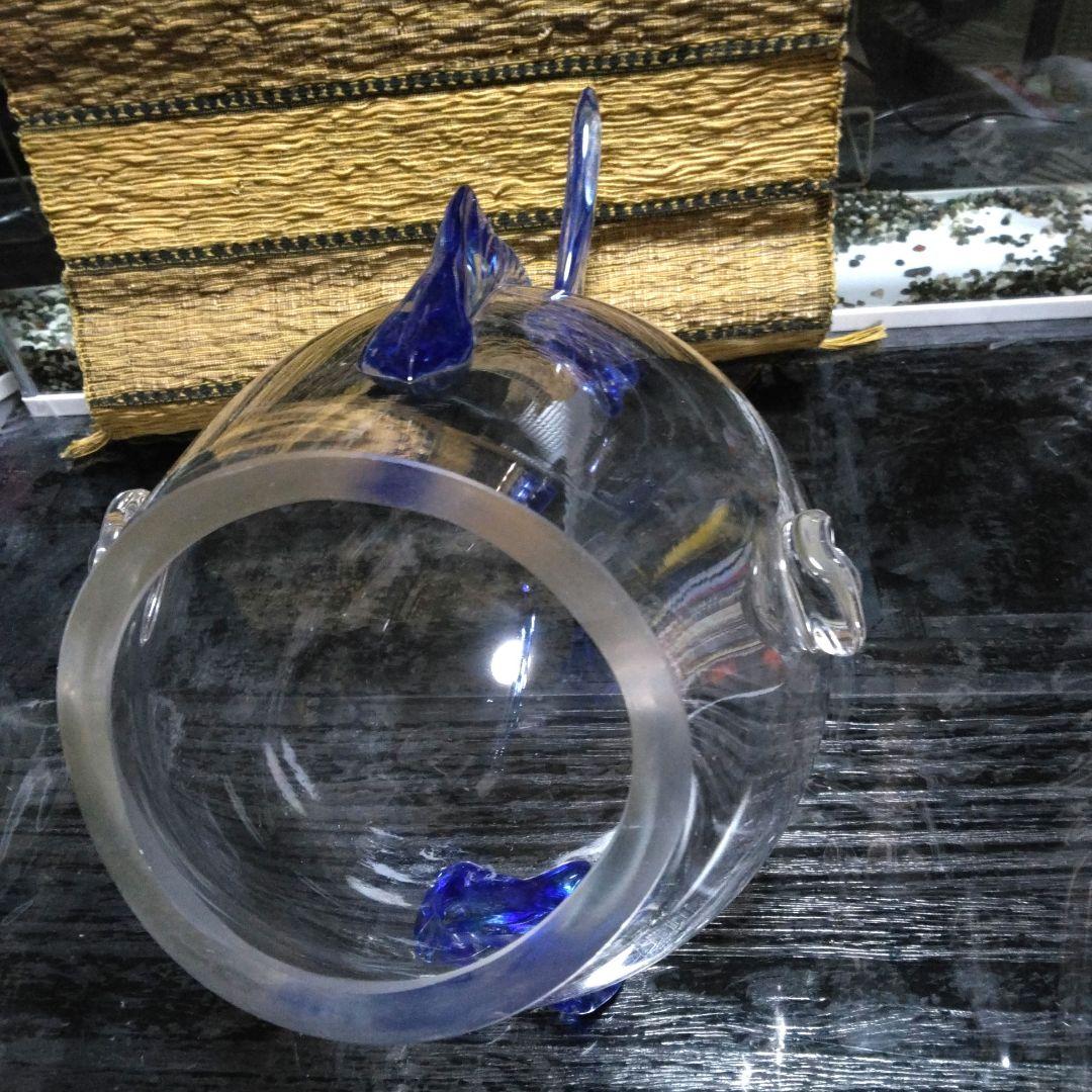 魚型ガラス容器 ＊透明 青色尾びれ