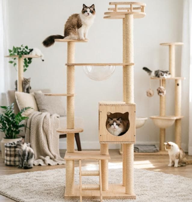 キャットタワー 透明宇宙船 頑丈 据え置き おしゃれ キャットタワー 木製