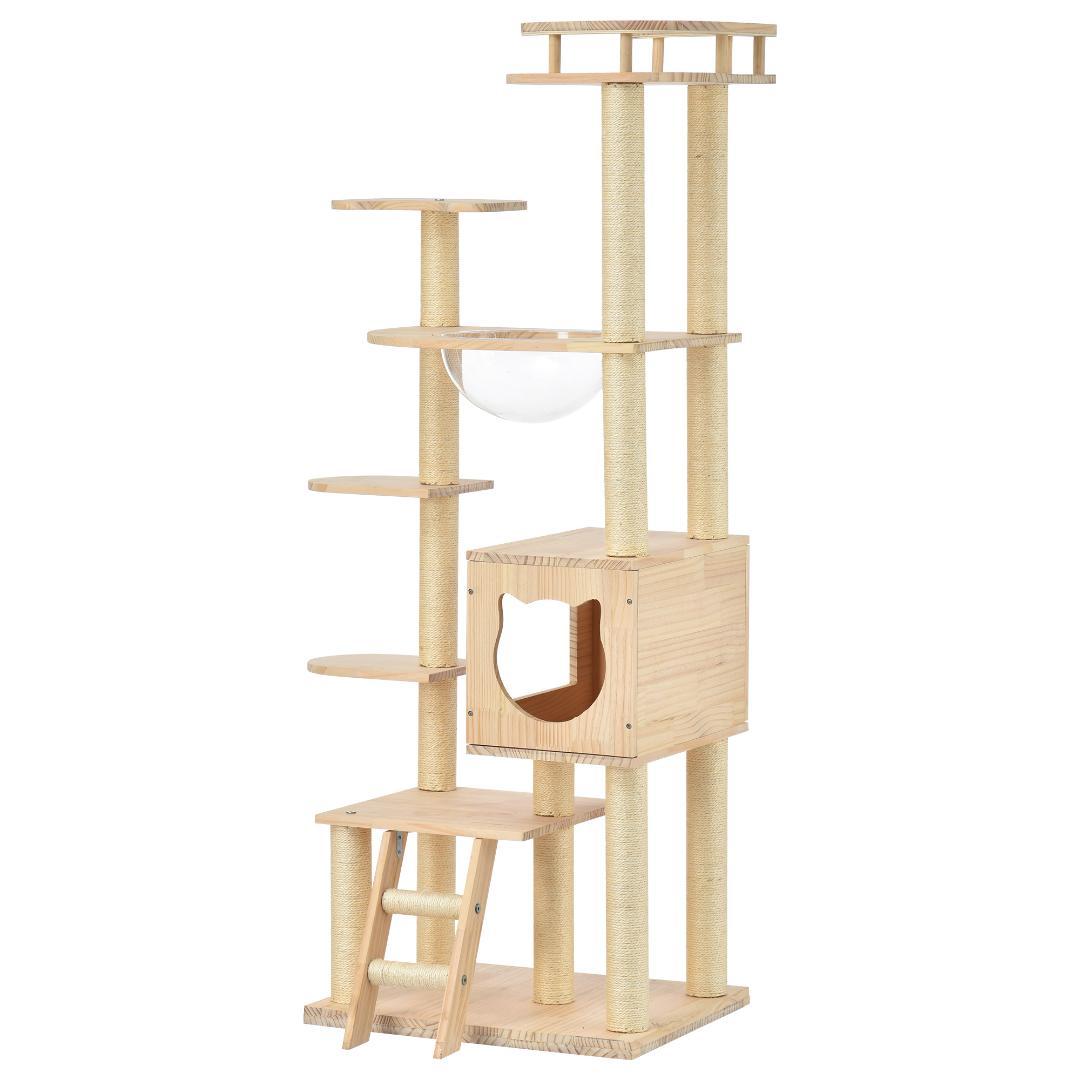 キャットタワー 透明宇宙船 頑丈 据え置き おしゃれ キャットタワー 木製