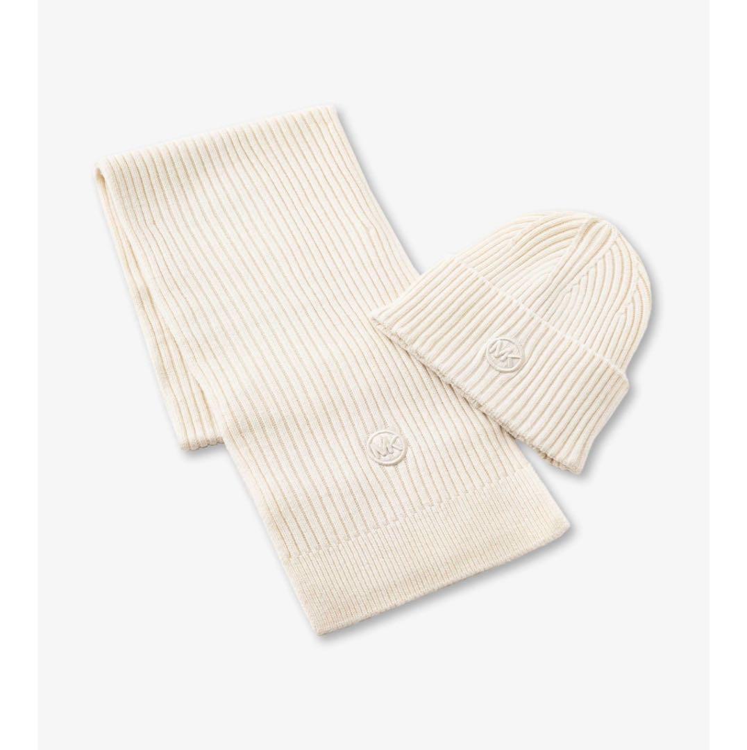 新品 マイケルコース チャーム ビーニースカーフ ニット帽 BOXセット 白系