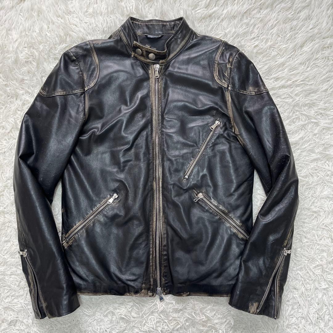ダニエレ アレッサンドリーニ レザージャケットLシングルライダース　ダメージ加工