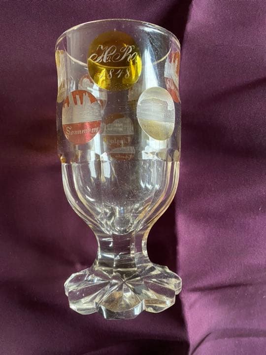 1848年アンティーク　ゴブレット　彩色インタリオガラス