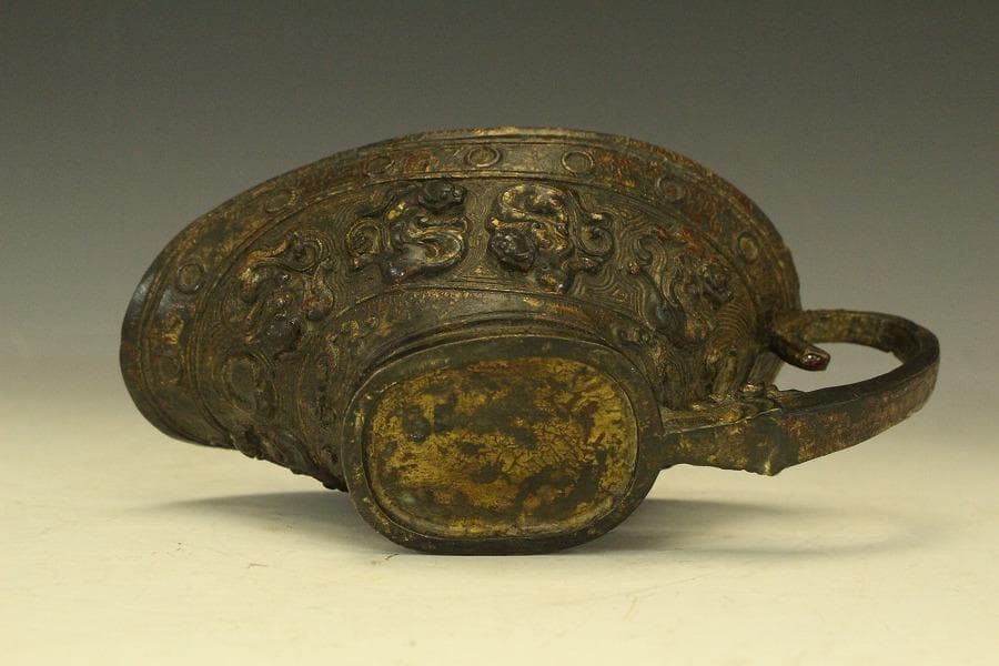 中国美術 古銅 龍紋 洗 文房具 匙(HA398)