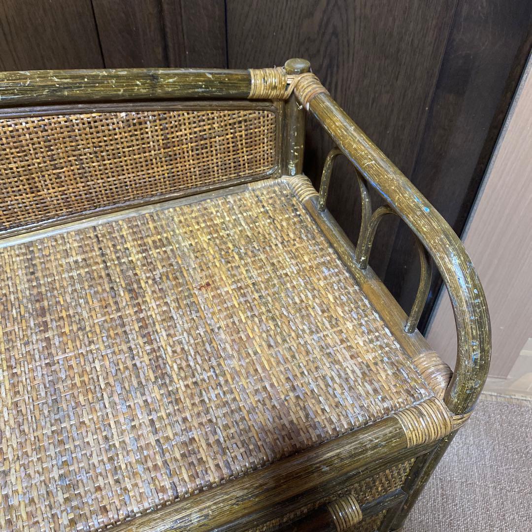 昭和レトロ　アンティーク籐ラタン8杯引き出しタンス ダークブラウン