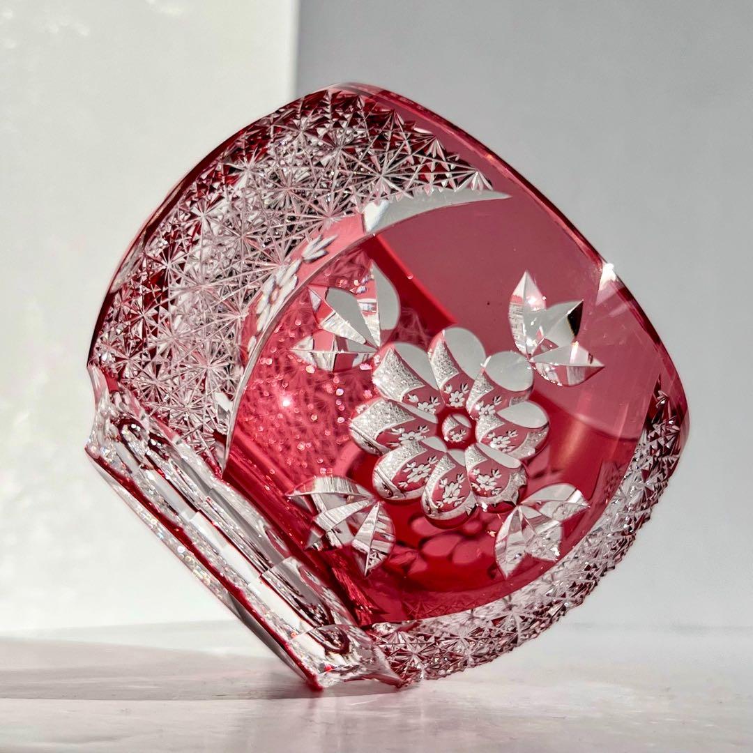 KAGAMI CRYSTAL 伝統工芸士 篠崎清一 江戸切子 【金赤被切子蓋物】