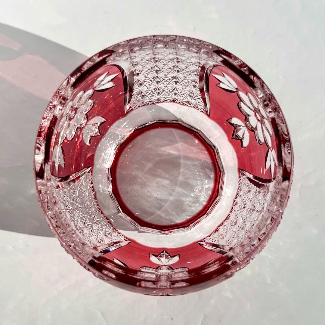 KAGAMI CRYSTAL 伝統工芸士 篠崎清一 江戸切子 【金赤被切子蓋物】