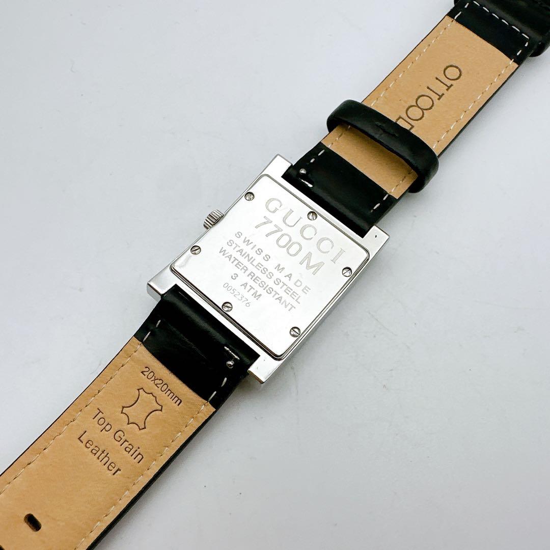 美品 稼動品 GUCCI グッチ メンズ腕時計 スクエア 黒字盤 7700M