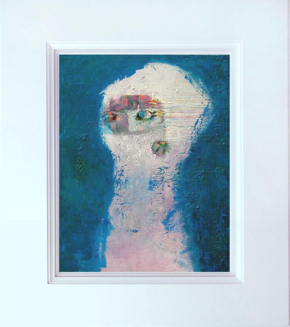 油絵 菅家令子絵 絵画インテリア額付(青緑＋金色の枠)uF6-080215 女性